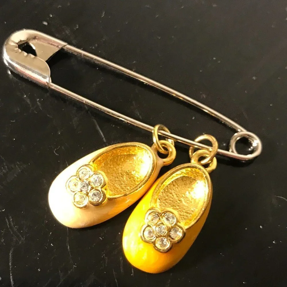 Firenza Baby Shoes 2 Shoe Charm Vtg Deadstock NWT Boy Girl Mother Gift Enamel